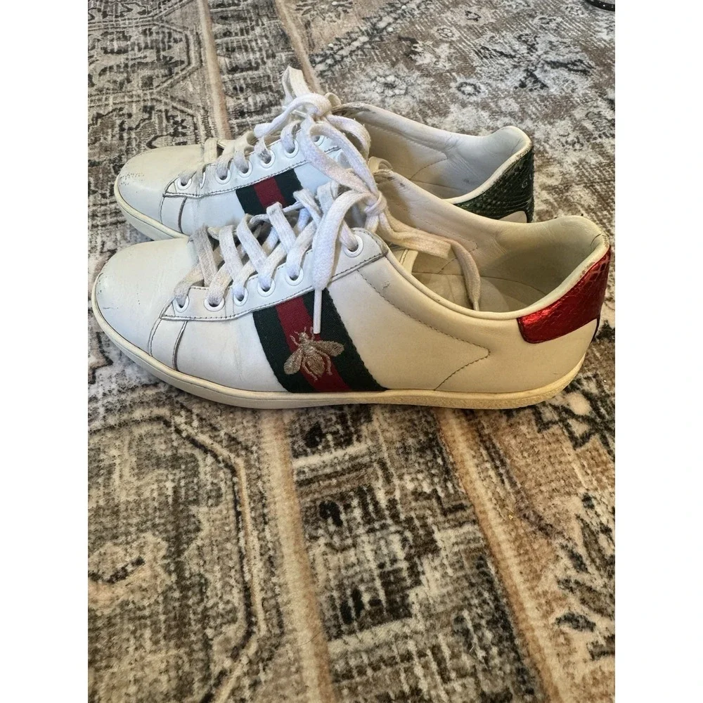 Gucci Ace Green Crocodile White Leather Shoes Sneakers Size 36